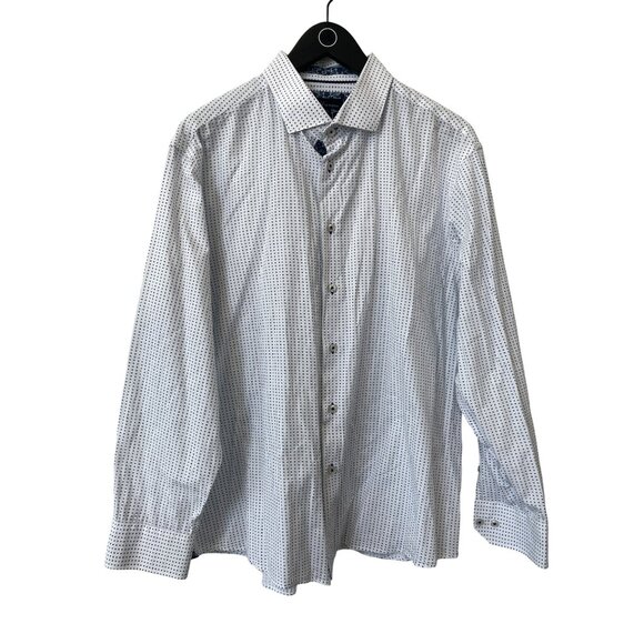 Blu By Polifroni Shirt Size XXL Floral Dot Button Front Long Sleeve White Blue - Picture 1 of 7